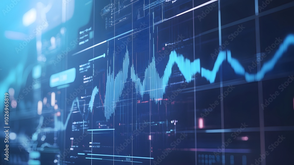 Close-up digital screen showing line graph with upward and downward trends, symbolizing cancer research progress and setbacks, medical charts and scientific symbols in background Close-up digital screen showing line graph with upward and downward trends, symbolizing cancer research progress and setbacks, medical charts and scientific symbols in background