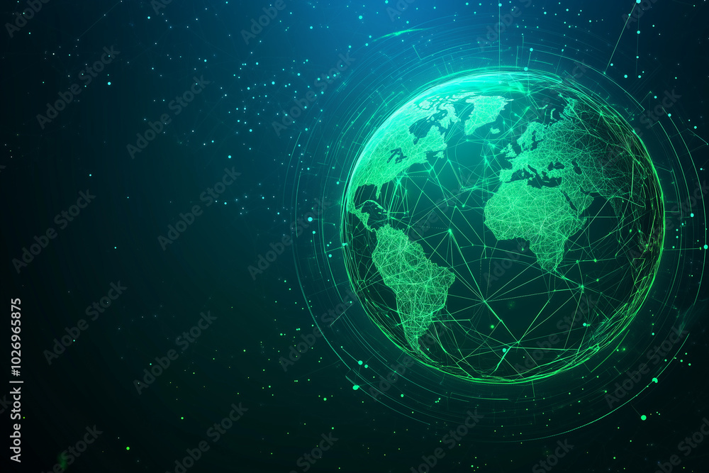 Map of the planet. Global social network. Future. Vector.Green futuristic background with planet Earth. Internet and technology. Floating Green plexus geometric background. Map of the planet. Global social network. Future. Vector.Green futuristic background with planet Earth. Internet and technology. Floating Green plexus geometric background.