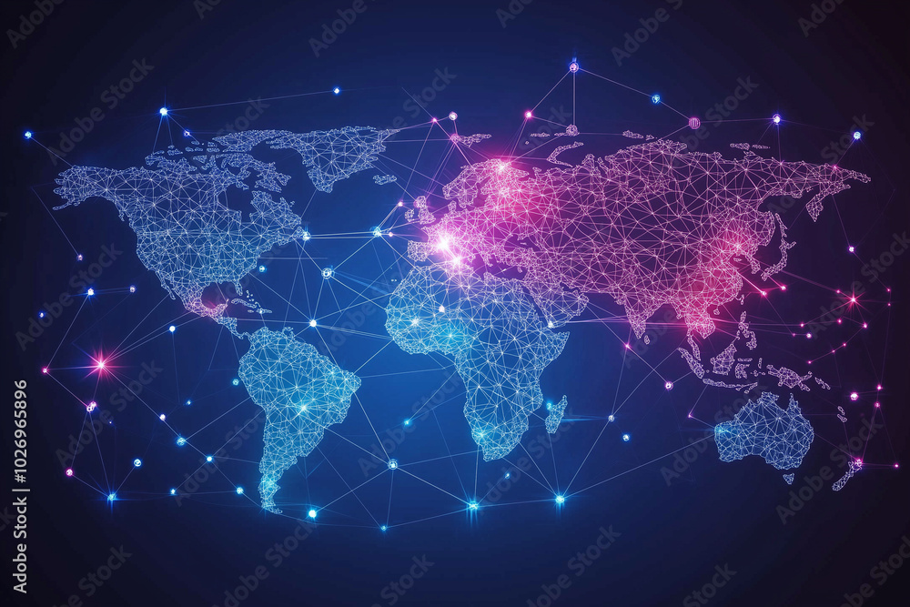 Fototapeta premium Map of the planet. Global social network. Future. Vector.Green futuristic background with planet Earth. Internet and technology. Floating Green plexus geometric background.