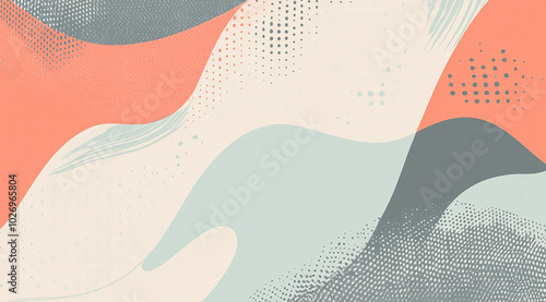 Wallpaper Mural Abstract background with flowing lines, geometric shapes, and halftone dots in soft coral, gray, and white. Torontodigital.ca