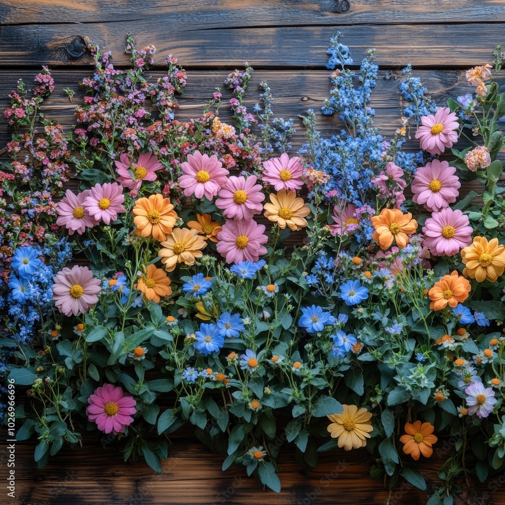 Colorful Flower Bouquet on Rustic Wooden Background Colorful Flower Bouquet on Rustic Wooden Background