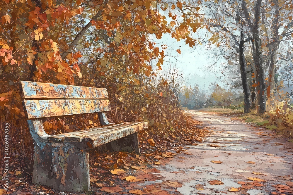 Autumn park bench surrounded by colorful fall leaves, creating a peaceful and reflective mood, perfect for nature and seasonal visuals. Autumn park bench surrounded by colorful fall leaves, creating a peaceful and reflective mood, perfect for nature and seasonal visuals.