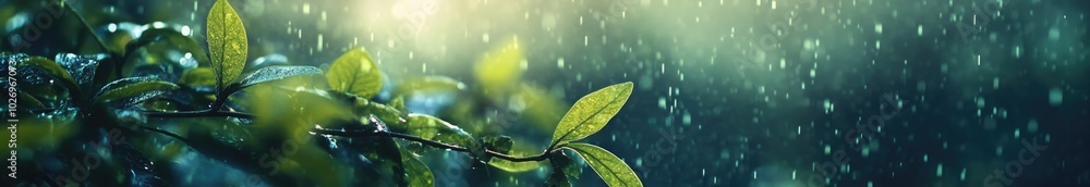 Green bushes in the forest, blurred background, bokeh, sunlight, banner,generative ai Green bushes in the forest, blurred background, bokeh, sunlight, banner,generative ai