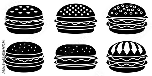 Cheese Burger art icons silhouette vector on white background 