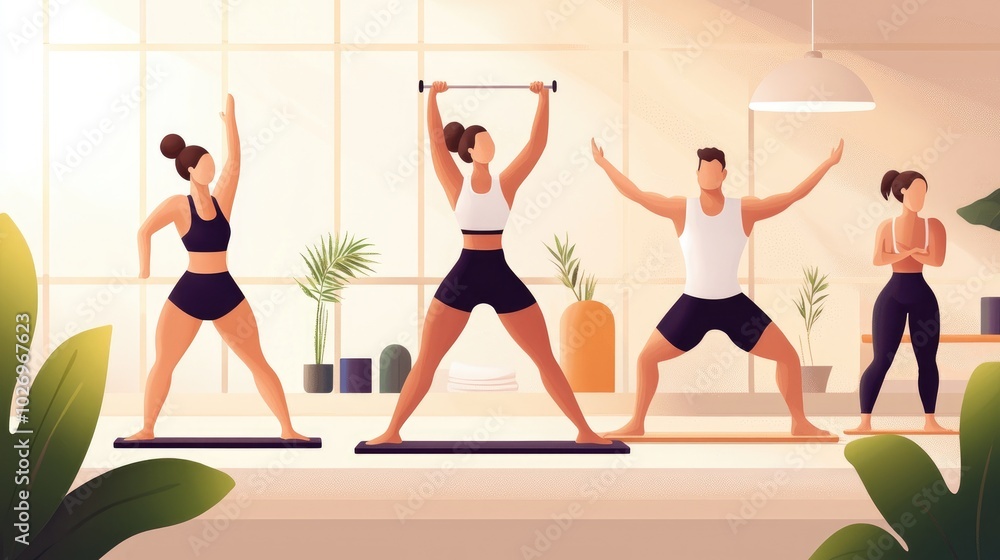 Naklejka premium Group of People Performing Pilates Exercises Together