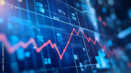 Close-up digital screen showing line graph with upward and downward trends, symbolizing cancer research progress and setbacks, medical charts and scientific symbols in background