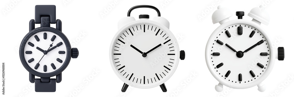 Variety of Stylish Clocks on Transparent Background Variety of Stylish Clocks on Transparent Background