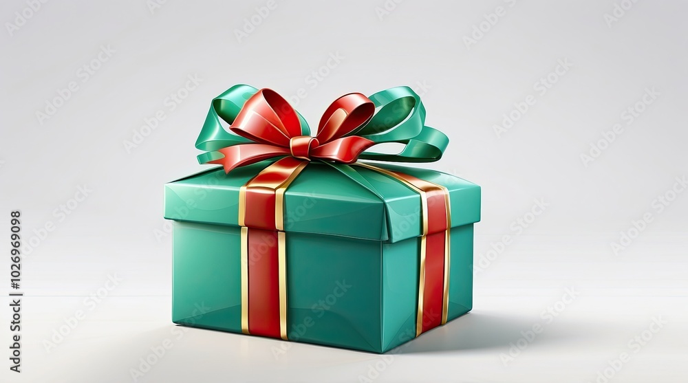 Fototapeta premium a green gift box with a bow on a white background stock photo - green gift