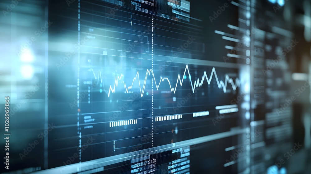 Close-up digital screen showing line graph with upward and downward trends, symbolizing cancer research progress and setbacks, medical charts and scientific symbols in background Close-up digital screen showing line graph with upward and downward trends, symbolizing cancer research progress and setbacks, medical charts and scientific symbols in background