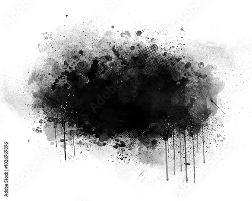 Black graffiti spray paint frames ink splatters and drips, stencil border, Grunge backgrounds, Spray Paint Vector Elements isolated on White Background, Ink blots set, text frame, Street style.