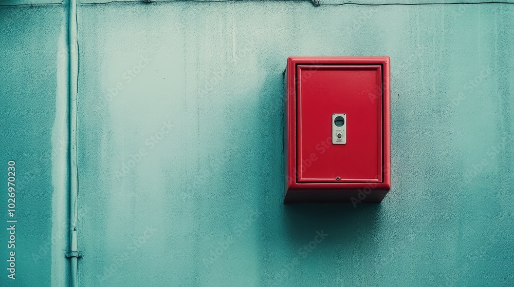 A red fire alarm box mounted on the wall of a commercial building, ready for emergencies A red fire alarm box mounted on the wall of a commercial building, ready for emergencies