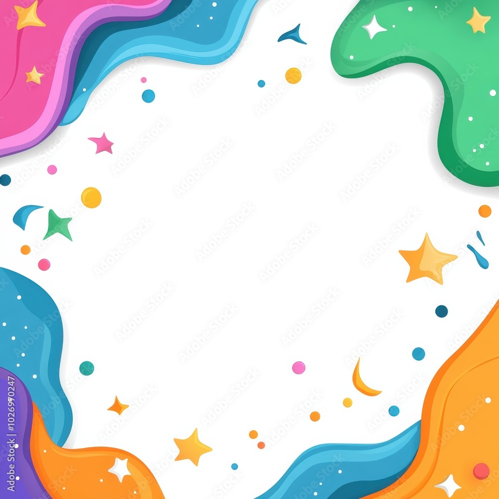 A vibrant, colorful frame with flowing shapes and whimsical elements, perfect for creative projects and invitations. A vibrant, colorful frame with flowing shapes and whimsical elements, perfect for creative projects and invitations.