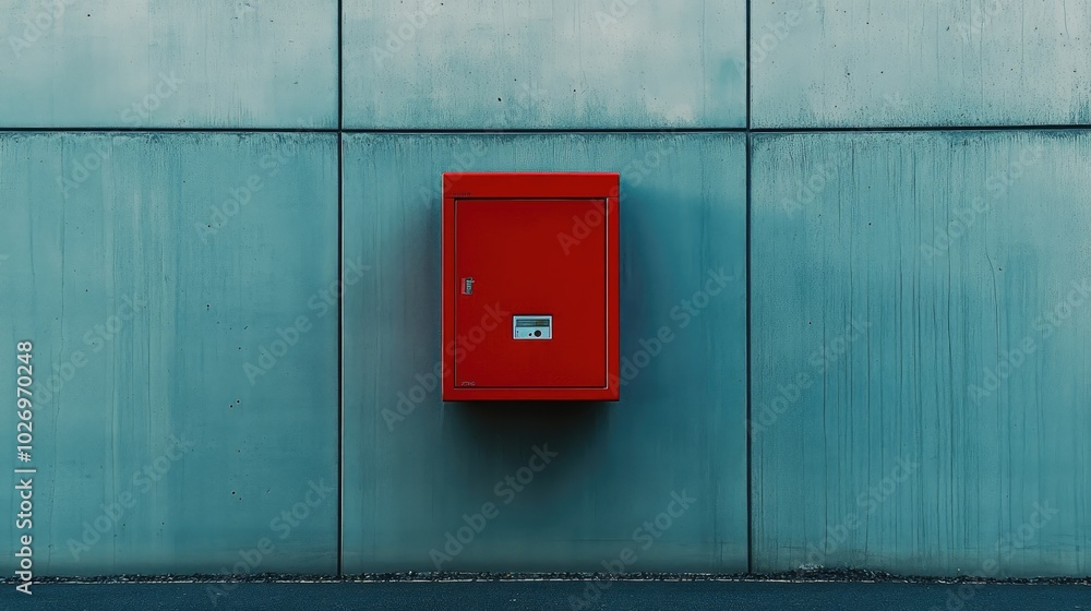 A red fire alarm box mounted on the wall of a commercial building, ready for emergencies A red fire alarm box mounted on the wall of a commercial building, ready for emergencies