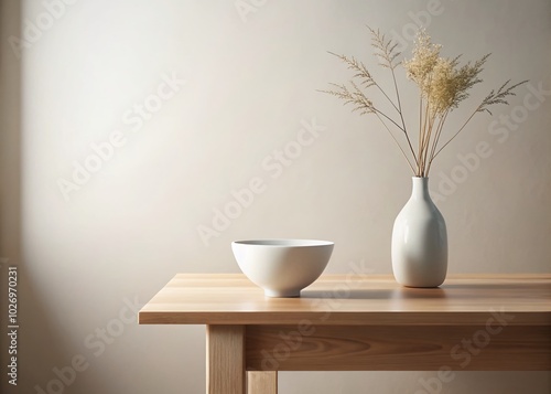 Minimalist Interior Design with White Bowl and Vase in Long Exposure Photography