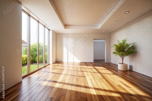 Minimalist Interior Space with Natural Sunlight and Wooden Floor for Modern Design Concepts