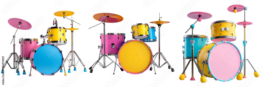 Colorful Drum Set on Transparent Background Colorful Drum Set on Transparent Background