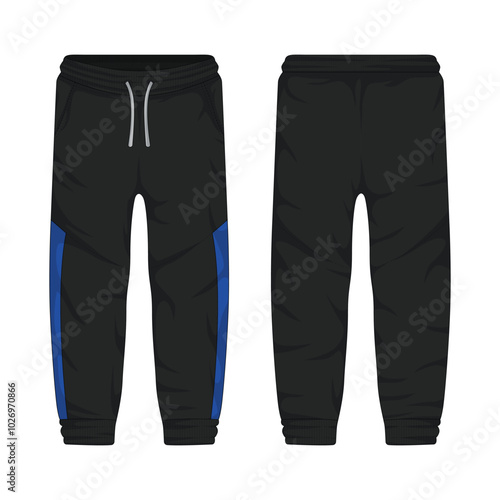 Men's long training pants mockup front and back view