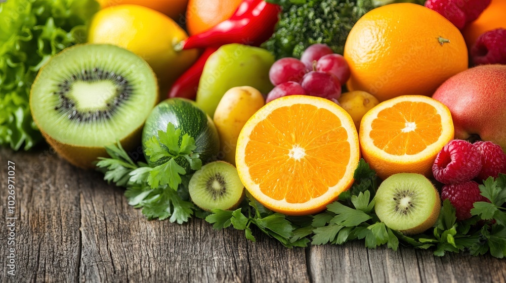 Close-up of vibrant fresh vegetables and fruits on wooden table, symbolizing healthy blood pressure foods, emphasizing natural nutrition and wellness. Close-up of vibrant fresh vegetables and fruits on wooden table, symbolizing healthy blood pressure foods, emphasizing natural nutrition and wellness.