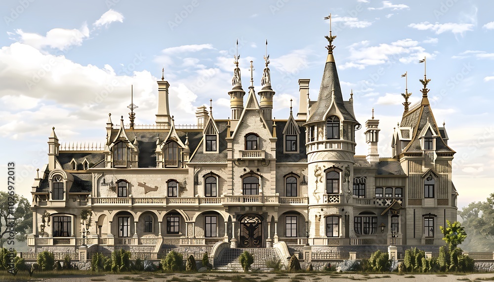 Naklejka premium Historic European castle with many windows