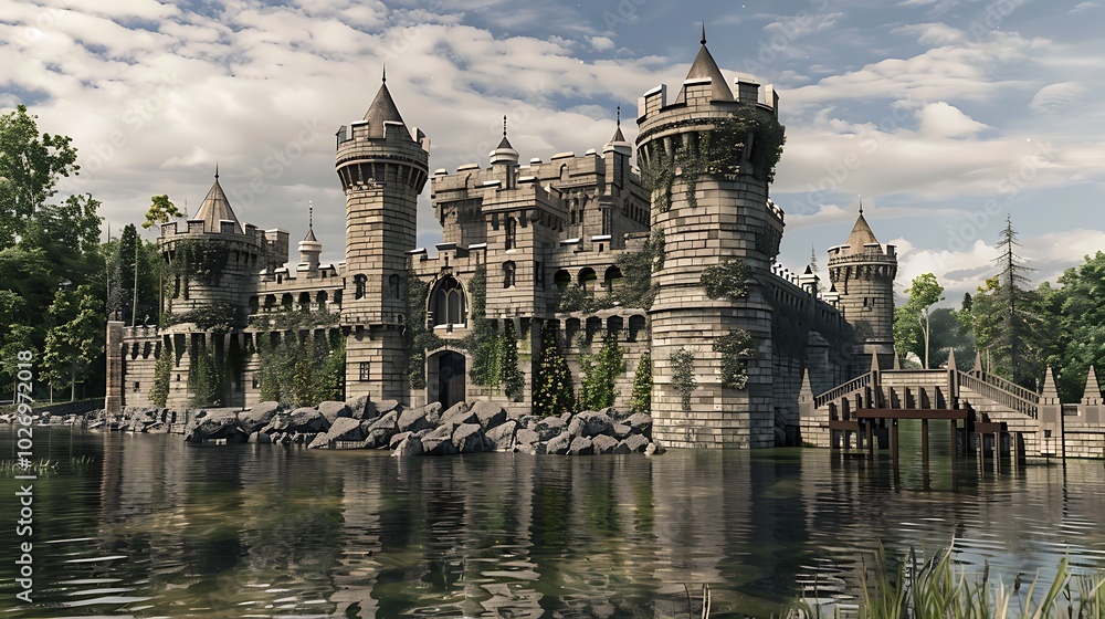 Obraz premium Historic castle with a bridge over water
