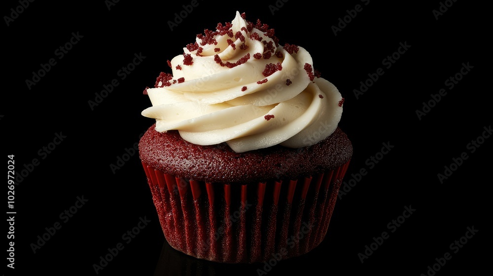 A red velvet cupcake with cream cheese frosting, tempting and delicious A red velvet cupcake with cream cheese frosting, tempting and delicious