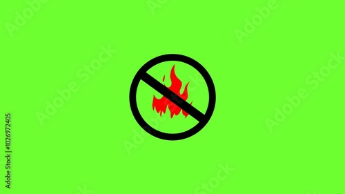 Animation of flammable prohibition symbol, green screen. 4k photo