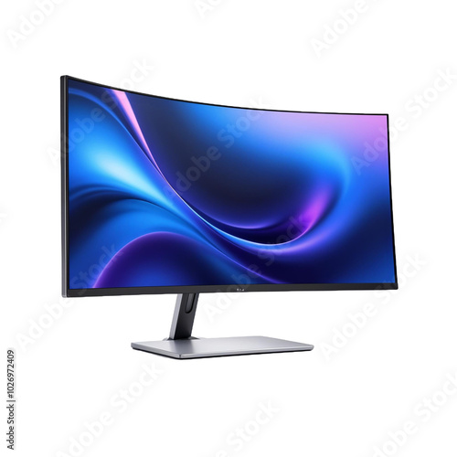 A curved blue and purple computer monitor with a sleek, modern design Transparent background