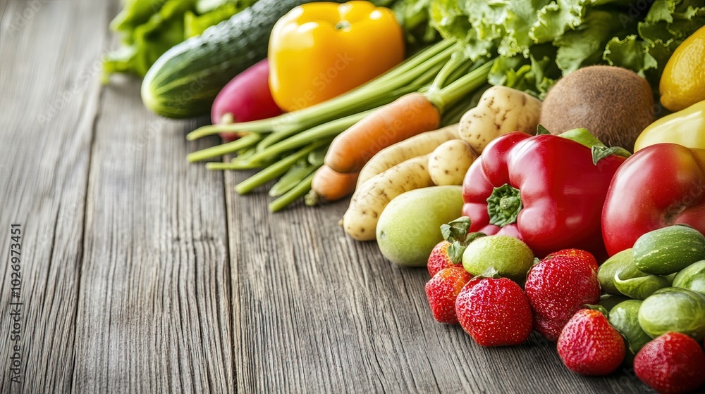 Close-up of vibrant fresh vegetables and fruits on wooden table, symbolizing healthy blood pressure foods, emphasizing natural nutrition and wellness. Close-up of vibrant fresh vegetables and fruits on wooden table, symbolizing healthy blood pressure foods, emphasizing natural nutrition and wellness.