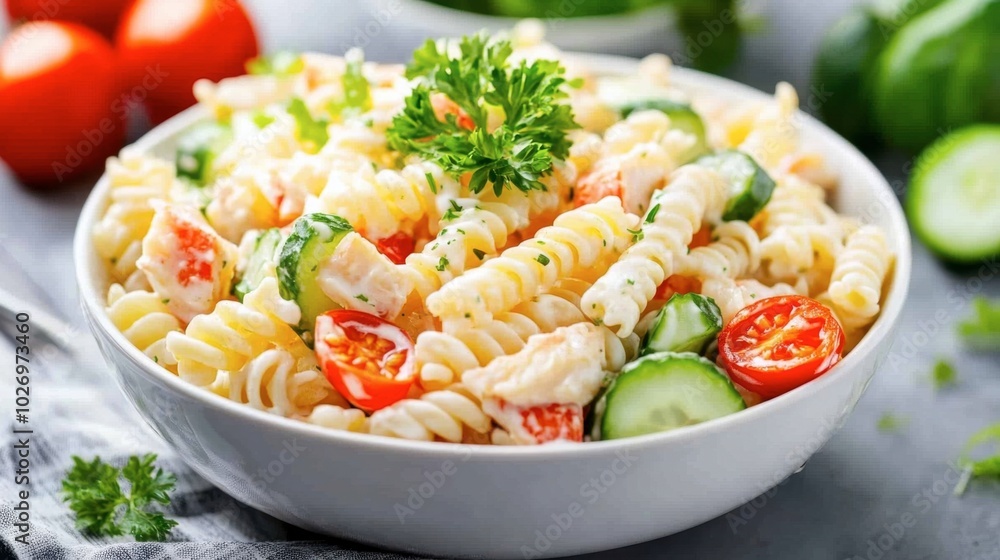 Creamy Pasta Salad with Fresh Vegetables and Herbs Creamy Pasta Salad with Fresh Vegetables and Herbs