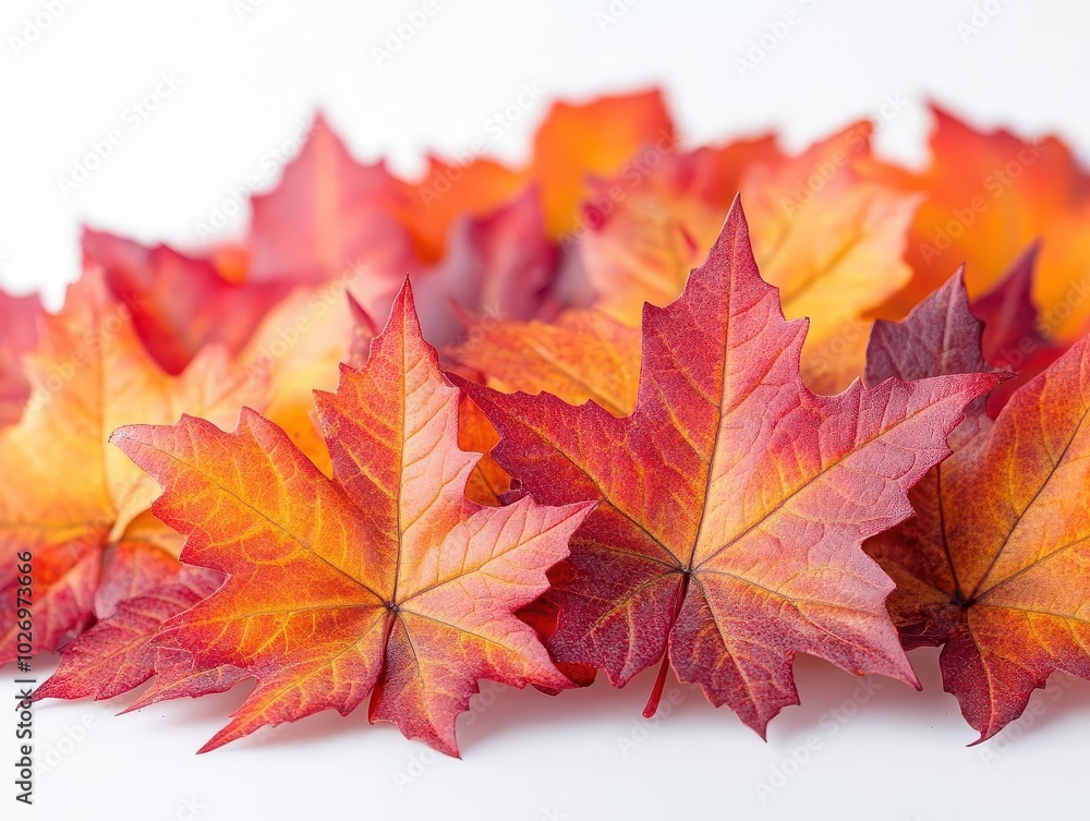 close-up of brilliant red sugar maple leaves against a stark white background, showcasing vivid autumn colors and delicate foliage details, evoking the beauty of nature in fall close-up of brilliant red sugar maple leaves against a stark white background, showcasing vivid autumn colors and delicate foliage details, evoking the beauty of nature in fall
