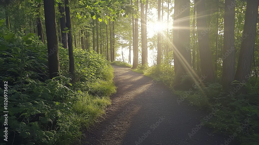 Fototapeta premium Serene forest therapy walk, mindful nature connection
