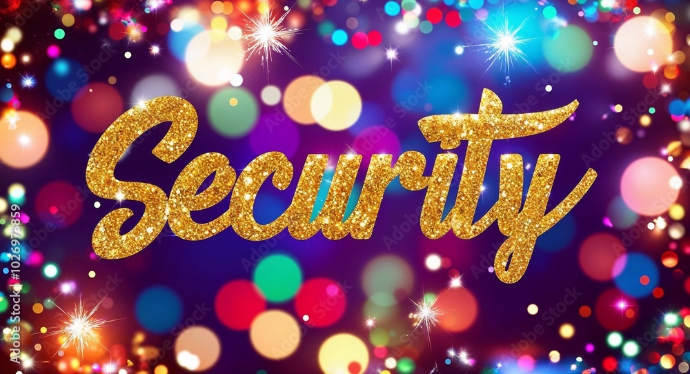 security calligraphic lettering on colorful bokeh glitter festive sparkles background security calligraphic lettering on colorful bokeh glitter festive sparkles background