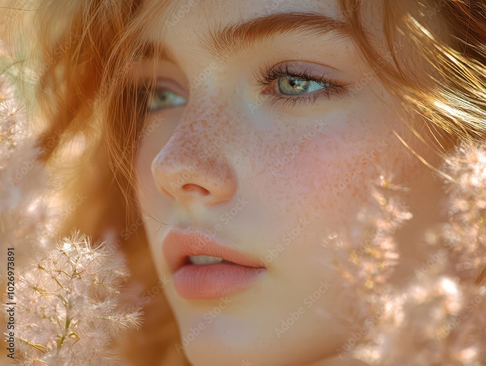 Sunlit Innocence: A Captivating Close-up of Youthful Beauty Illuminated by Golden Hour Radiance Sunlit Innocence: A Captivating Close-up of Youthful Beauty Illuminated by Golden Hour Radiance