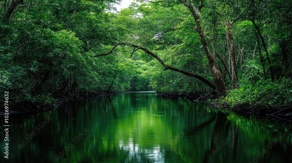 A scenic river cutting through a dense forest with lush green trees, reflecting the vibrant nature around it. A scenic river cutting through a dense forest with lush green trees, reflecting the vibrant nature around it.