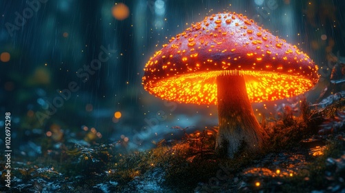 mythical mushroom close up image mushroom lightning in the jungle 