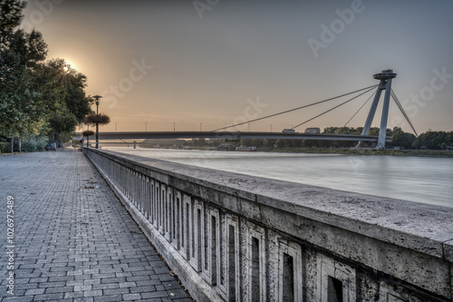 Sunrise at the left bank of Danube in Bratislava Slovakia