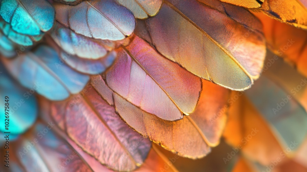 Obraz premium Colorful Bird Feather Texture Close-Up