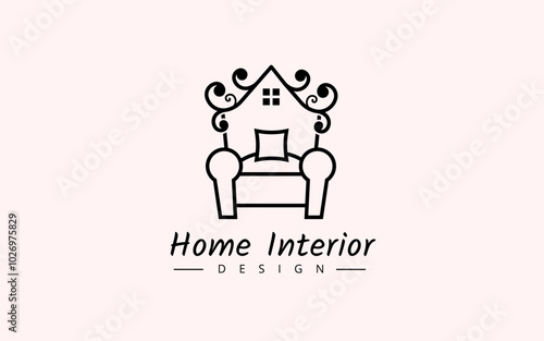 Luxurious Home Interior Logo Design With Luxurious Sofa And Home Concept, Simple Line Art Home Decor Logo