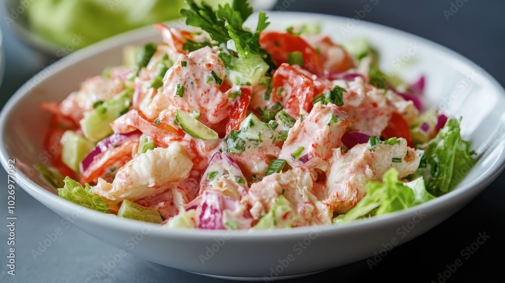 Fresh Colorful Salad with Seafood and Vegetables Fresh Colorful Salad with Seafood and Vegetables