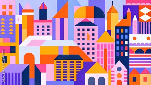 Flat abstract geometric city,generative ai 