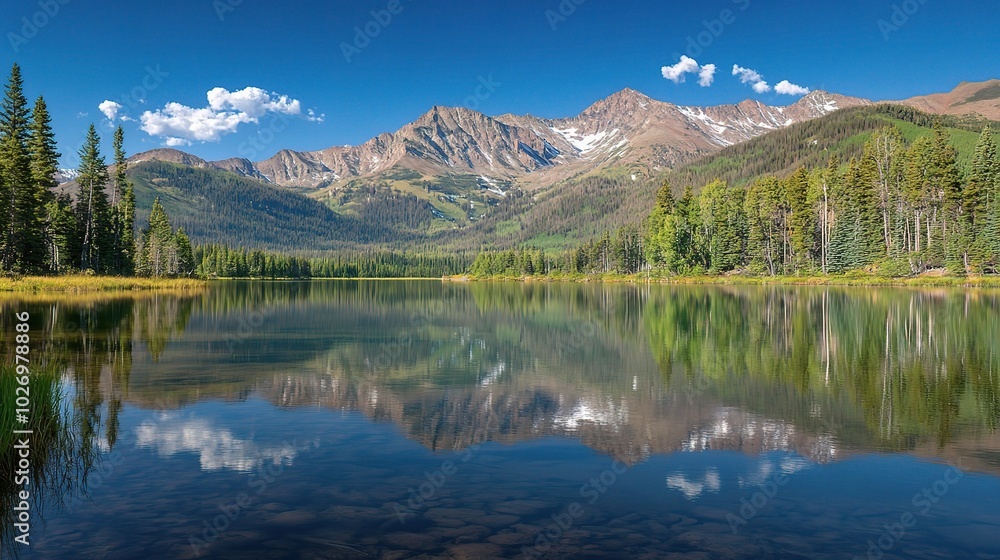 Fototapeta premium Serene Mountain Landscape with Reflective Water