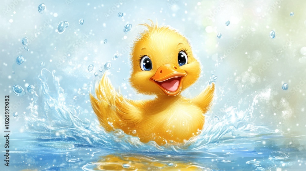 Joyful Duckling Swimming in Splashes of Water Joyful Duckling Swimming in Splashes of Water