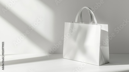 Wallpaper Mural Minimalist white paper bag with handle on a light background with shadow, perfect for branding, packaging, or shopping concepts. Torontodigital.ca