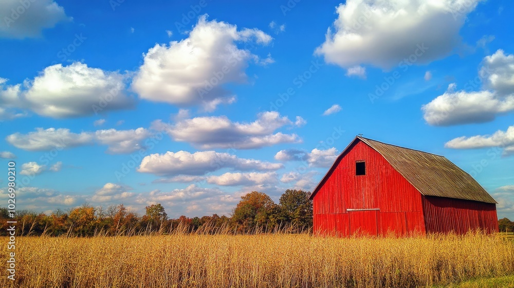 Obraz premium A striking red barn in the countryside, standing tall against the open sky