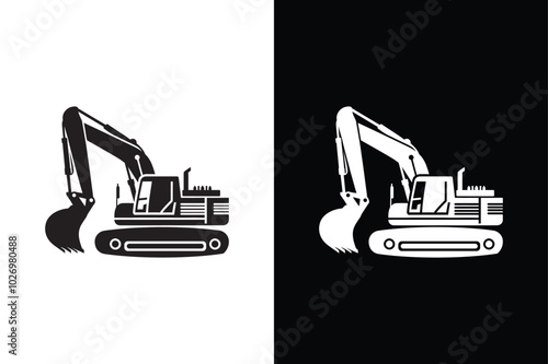 Bold Excavator Silhouette Vector Icon Black And White Edition.