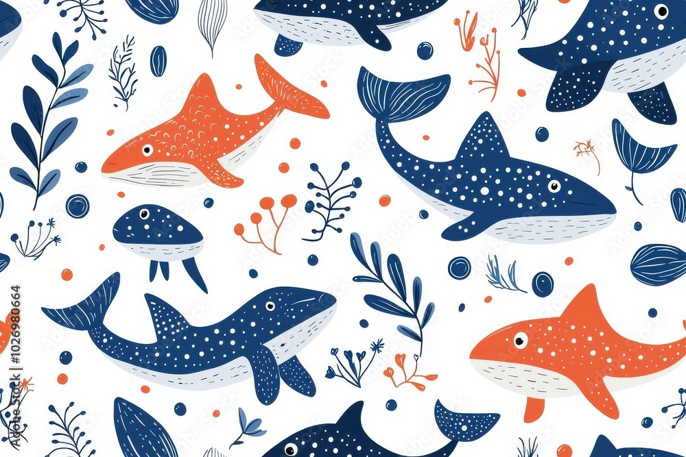 Flat style seamless pattern of stingrays, isolate on white background. Flat style seamless pattern of stingrays, isolate on white background.