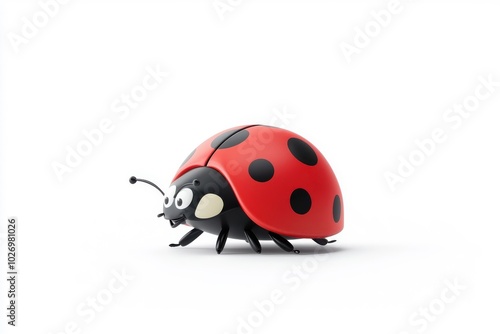 A 3D cartoon ladybug character, isolate on white background, designed with whimsical and charming features.