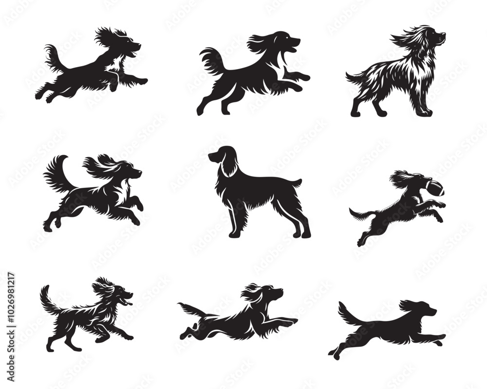 Naklejka premium Collection of English Springer Spaniel vector illustration - English Springer Spaniel Dog Silhouette Clipart Design