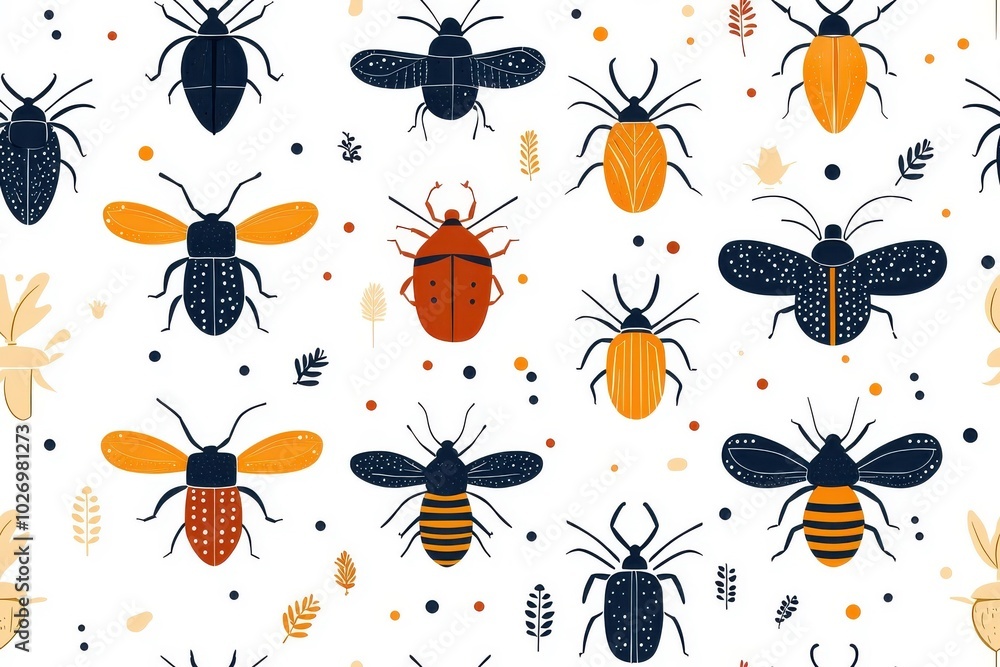 Flat style seamless pattern of beetles, isolate on white background. Flat style seamless pattern of beetles, isolate on white background.