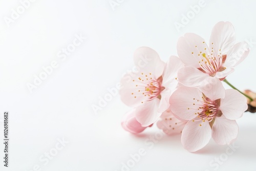 A cherry blossom flower isolated on a white background, highlighting its delicate petals and soft colors.
